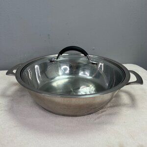 Crofton Cook & Serve Pan Skillet Deep 18/10 Stainless Steel Glass Lid 12.5"